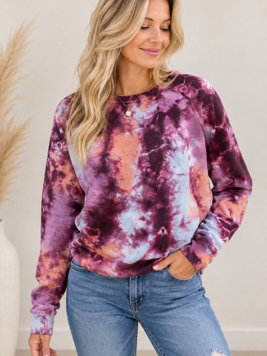 LOVESTITCH Tops - 145. Women’s Berry/Peach Tie Dye French Terry Raglan Sweatshirt